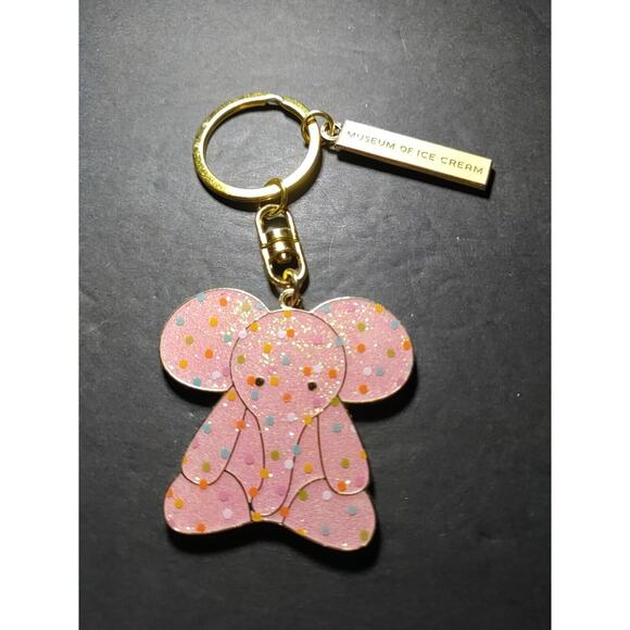Museum Of Ice Cream Elephant Keychain Sparkles Pink Polka Dots Gold Tone - Picture 2 of 6